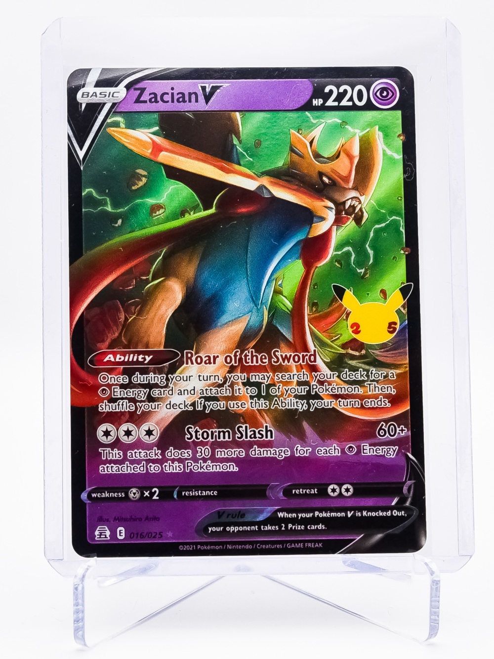Pokemon Card Zacian 016/025 V Ultra Rare Holo ( 25th STAMPED ) Celebrations NM